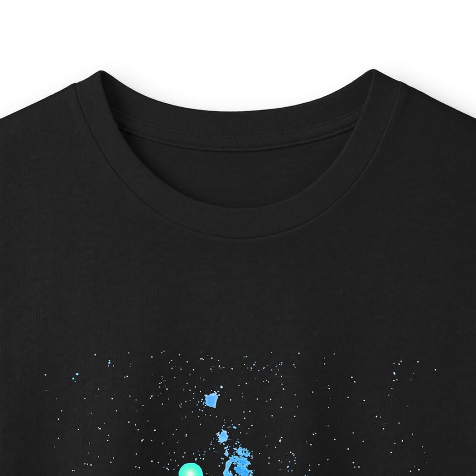Look Up Sky Watcher Long Sleeve Tee, collar closeup view (Printify product mockup)