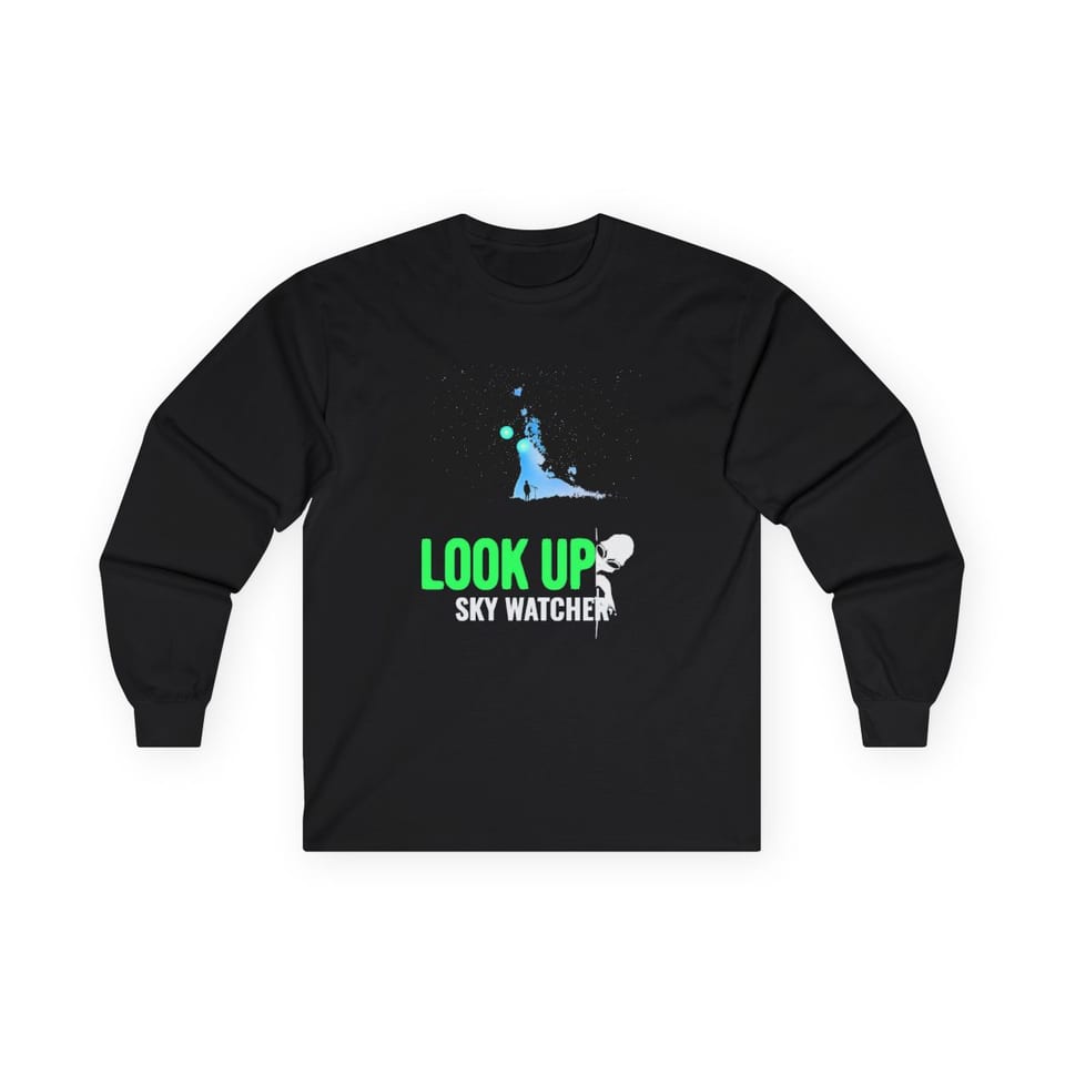 Look Up Sky Watcher Long Sleeve Tee, front view (Printify product mockup)