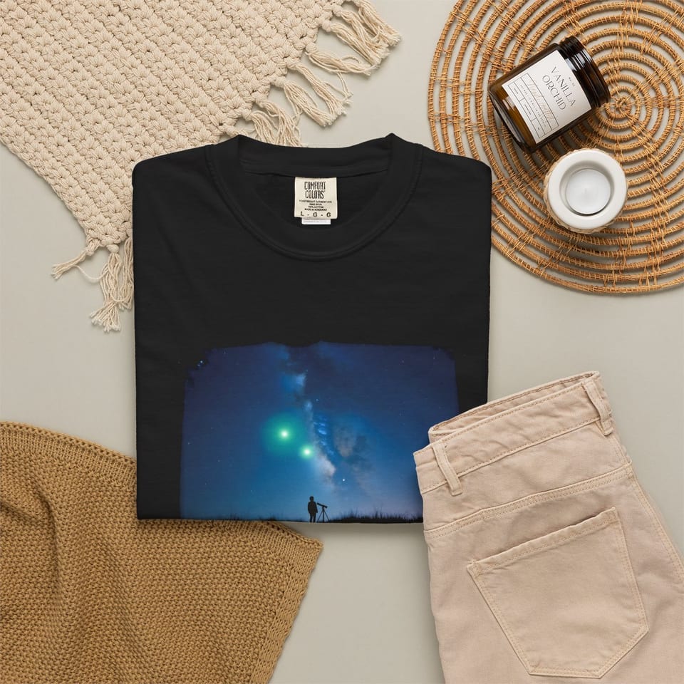 Look Up Sky Watcher Tee, folded 2 view (Printify product mockup)