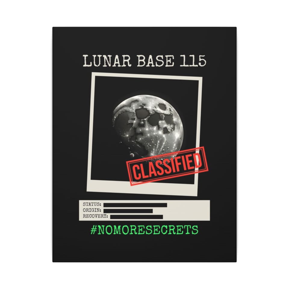 Lunar Base 115 Classified Canvas, front view (Printify product mockup)