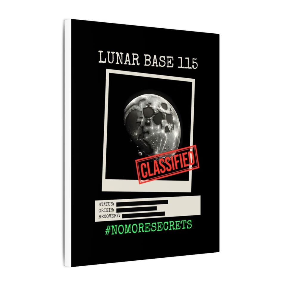 Lunar Base 115 Classified Canvas, side view (Printify product mockup)
