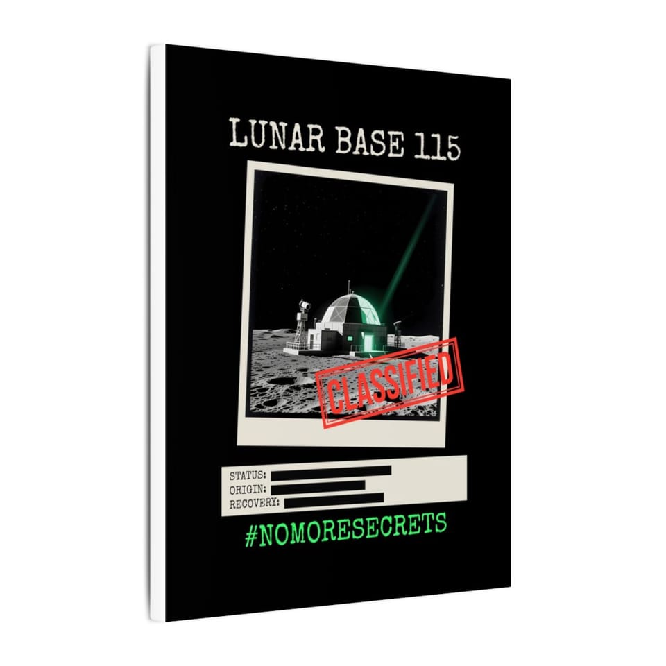 Lunar Base 115 Classified Canvas, side view (Printify product mockup)