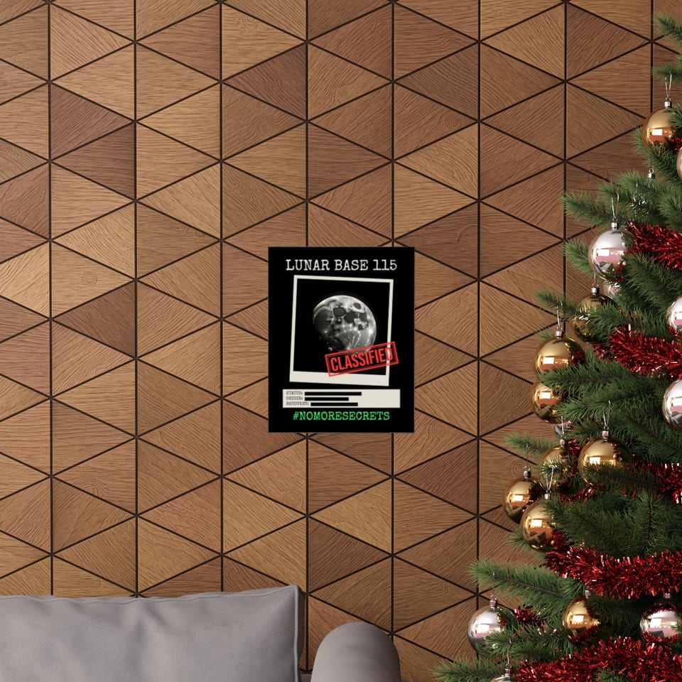 Lunar Base 115 Classified Poster, context 1 view (Printify product mockup)