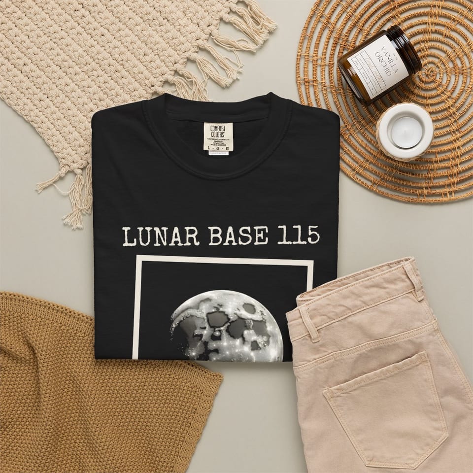 Lunar Base 115 Classified Tee, folded 2 view (Printify product mockup)