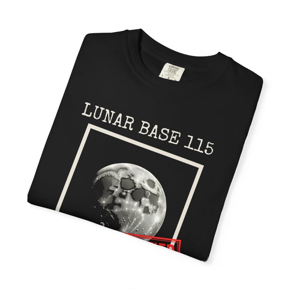 Lunar Base 115 Classified Tee, folded view (Printify product mockup)