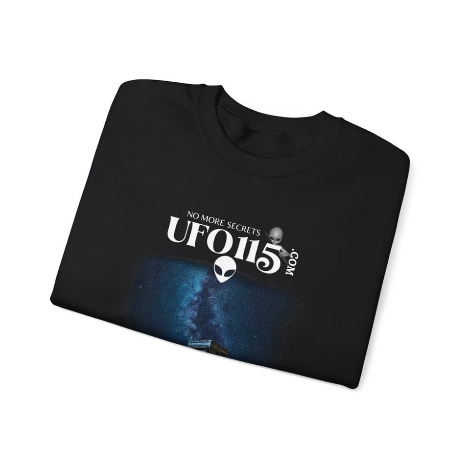 Mayan Pyramid Milky Way Crewneck Sweatshirt, folded view (Printify product mockup)