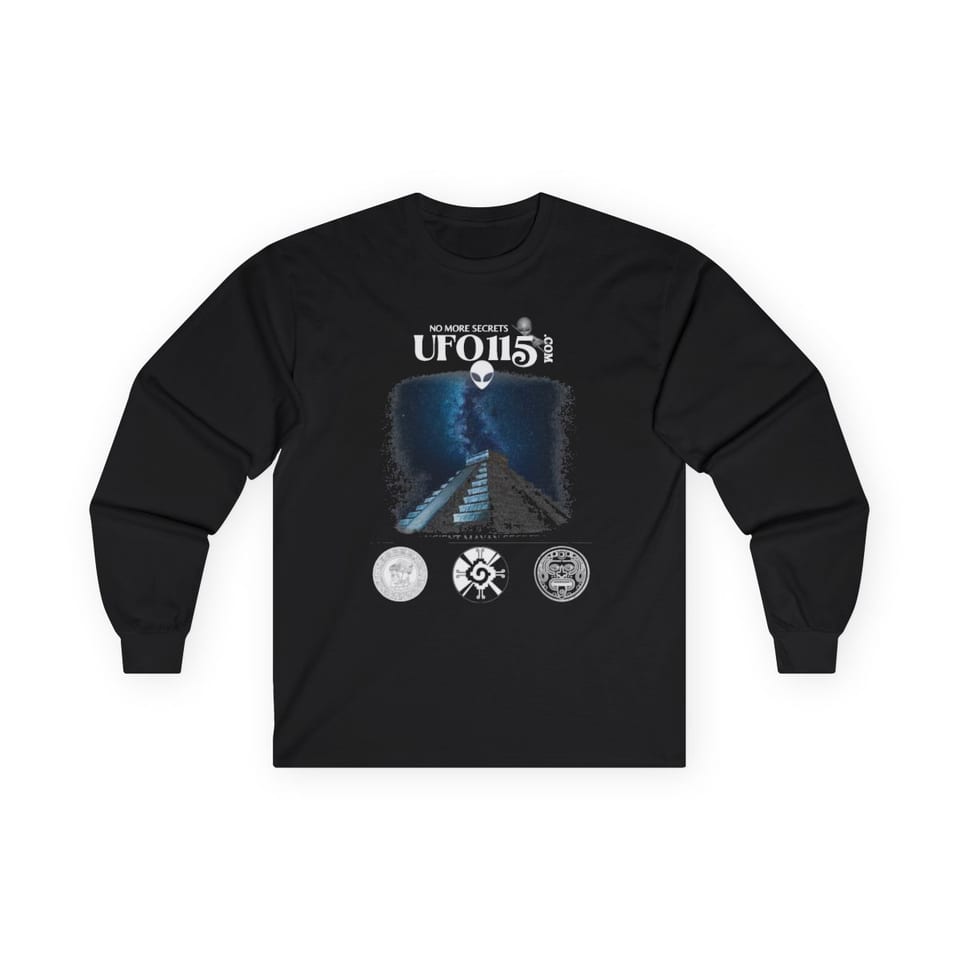 Mayan Pyramid Milky Way Long Sleeve Tee, front view (Printify product mockup)