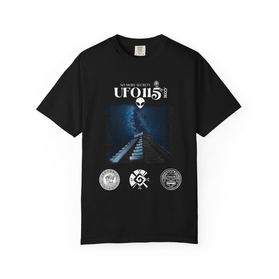 Mayan Pyramid Milky Way Tee, front view (Printify product mockup)
