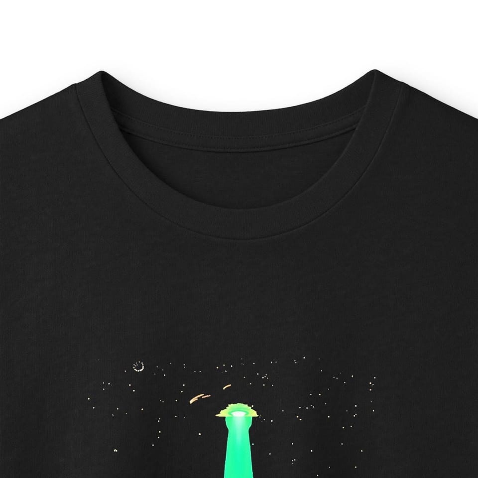 Missing Time Long Sleeve Tee, collar closeup view (Printify product mockup)
