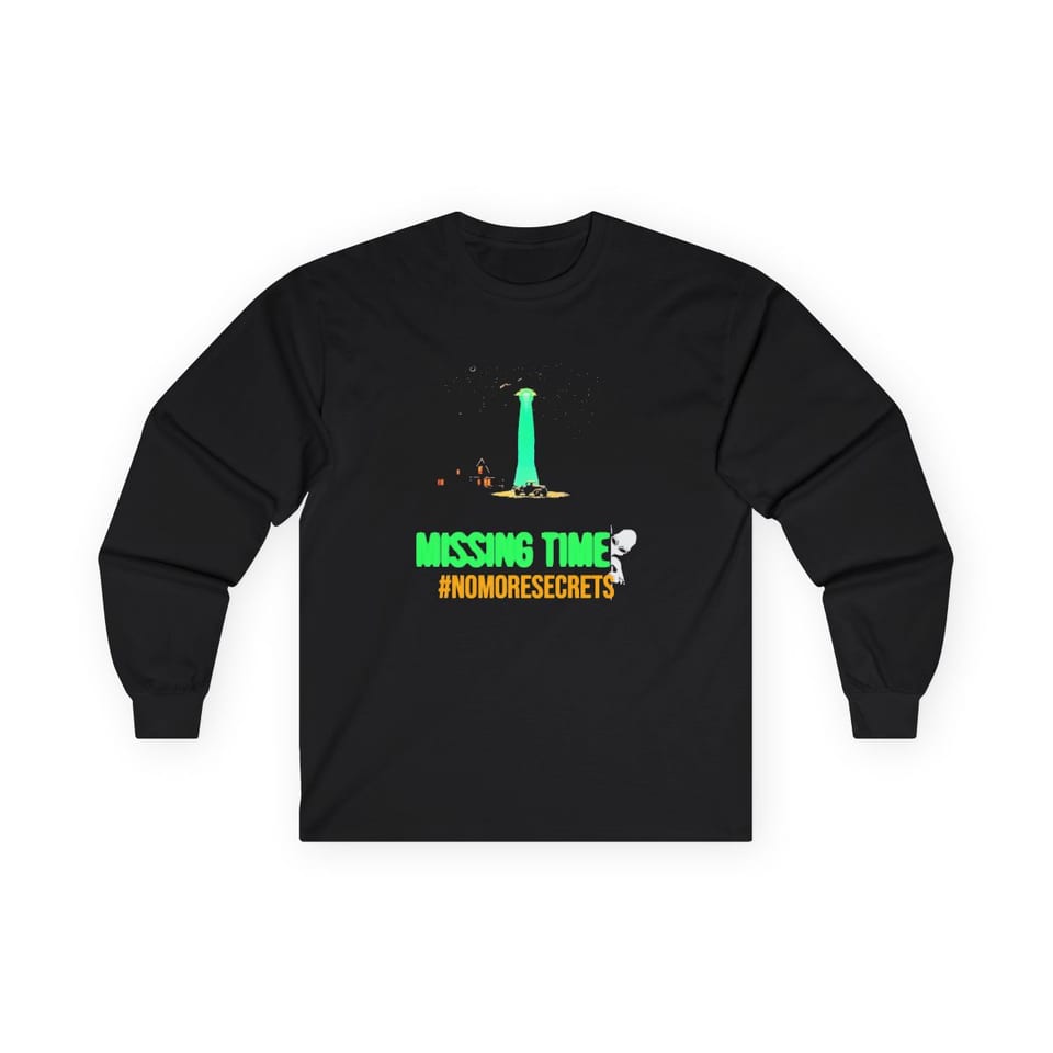 Missing Time Long Sleeve Tee, front view (Printify product mockup)