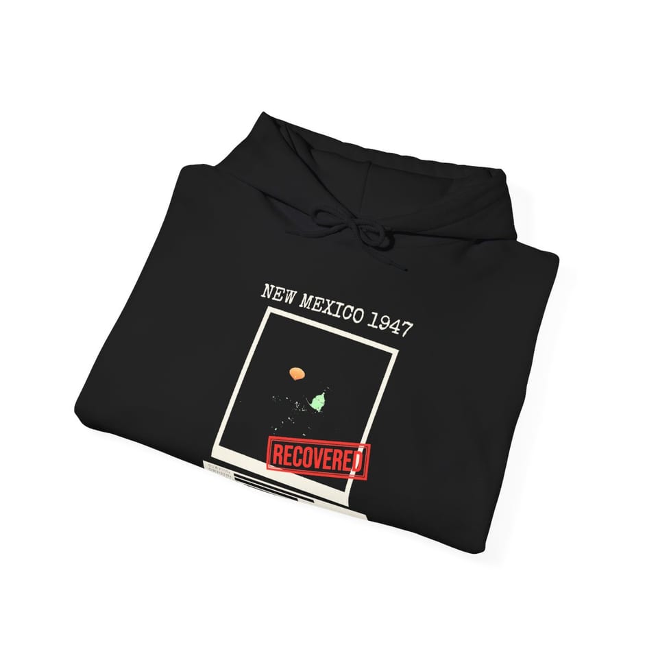 New Mexico 1947 Disc Recovered Hoodie, folded view (Printify product mockup)
