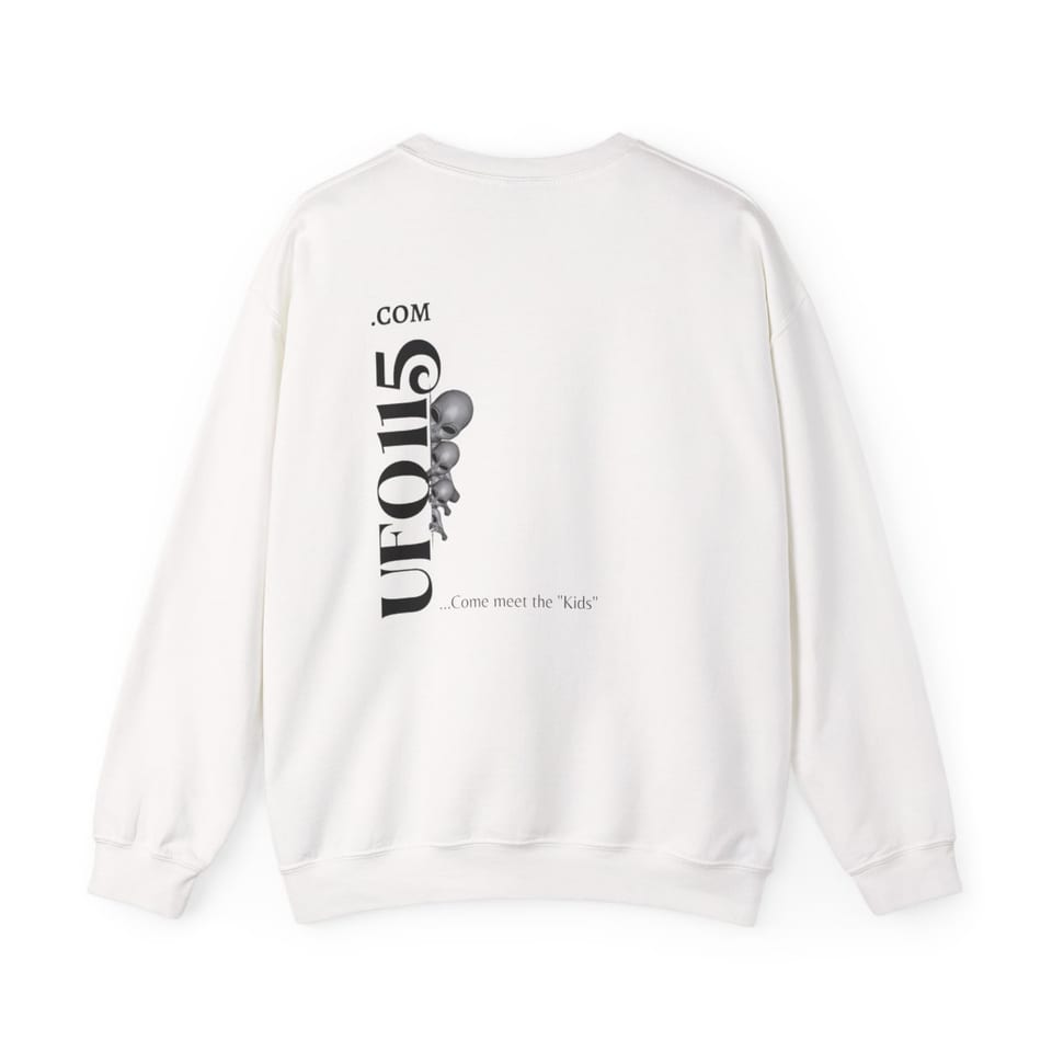 No More Secrets Alien Face Crewneck Sweatshirt, back view (Printify product mockup)