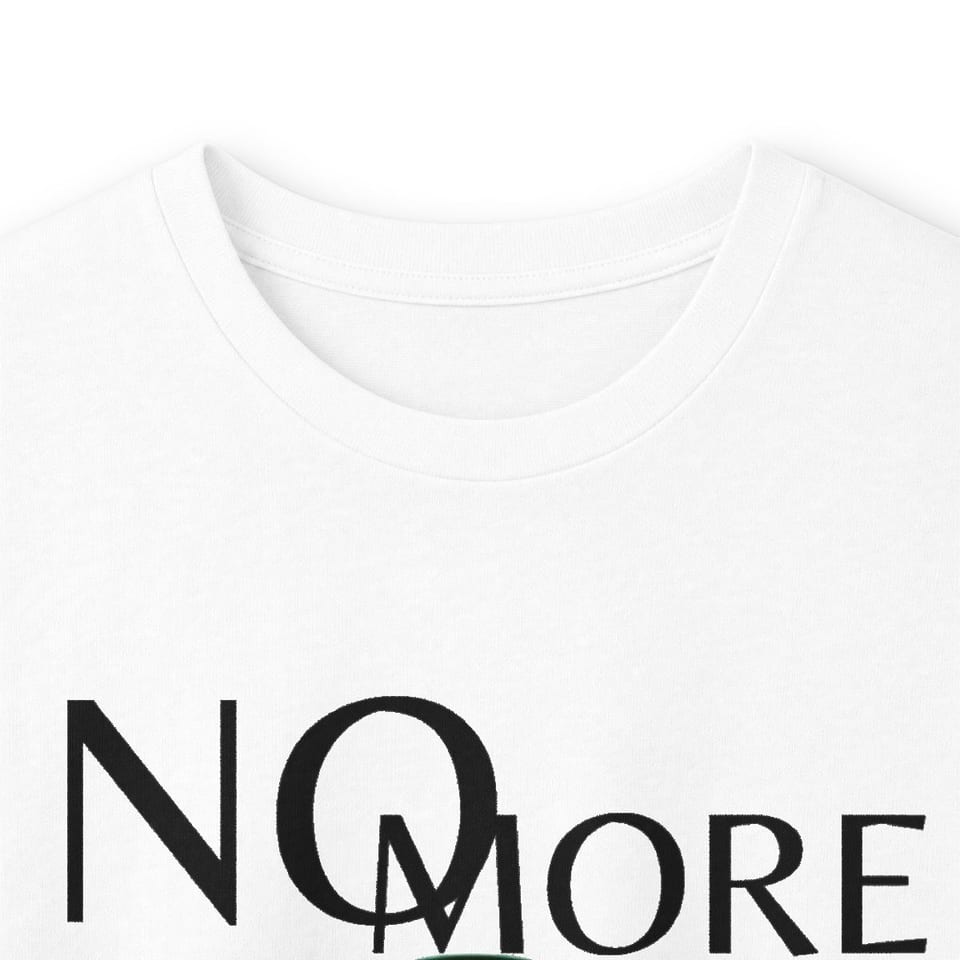 No More Secrets Alien Face Long Sleeve Tee, collar closeup view (Printify product mockup)