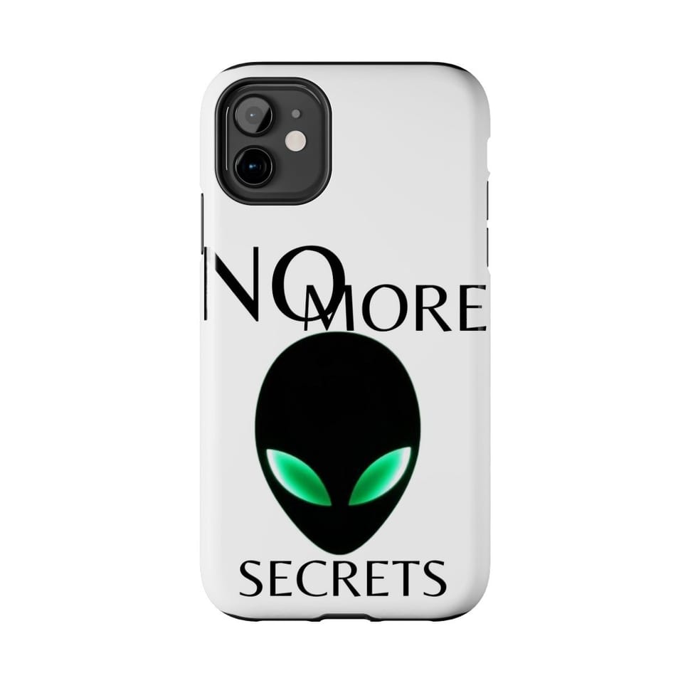 No More Secrets Alien Face Phone Case, front view (Printify product mockup)