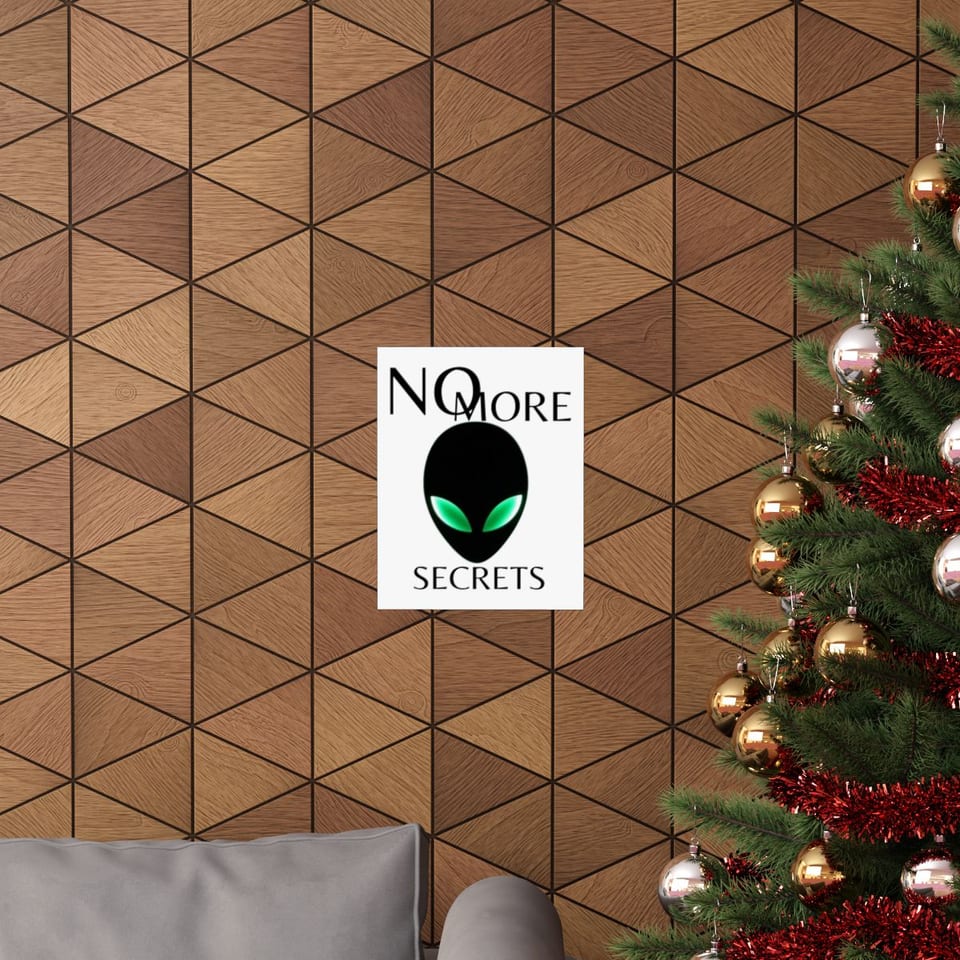 No More Secrets Alien Face Poster, context 1 view (Printify product mockup)