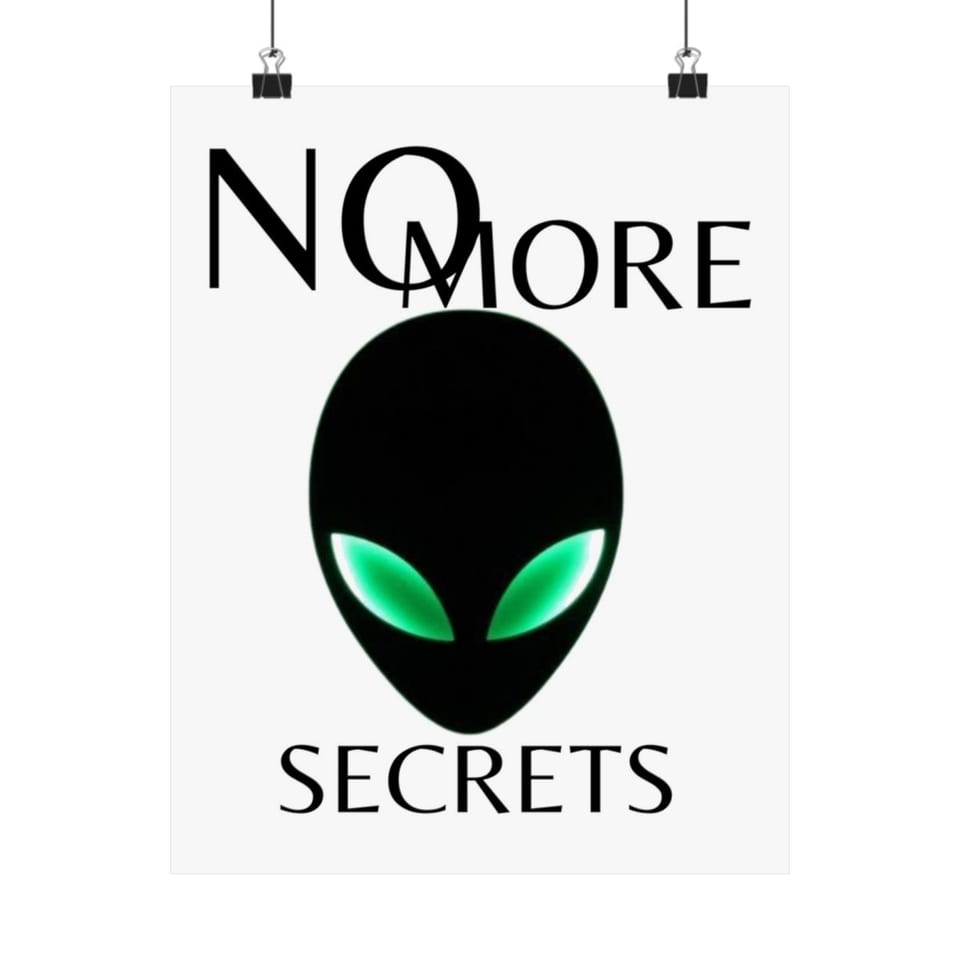 No More Secrets Alien Face Poster, front view (Printify product mockup)
