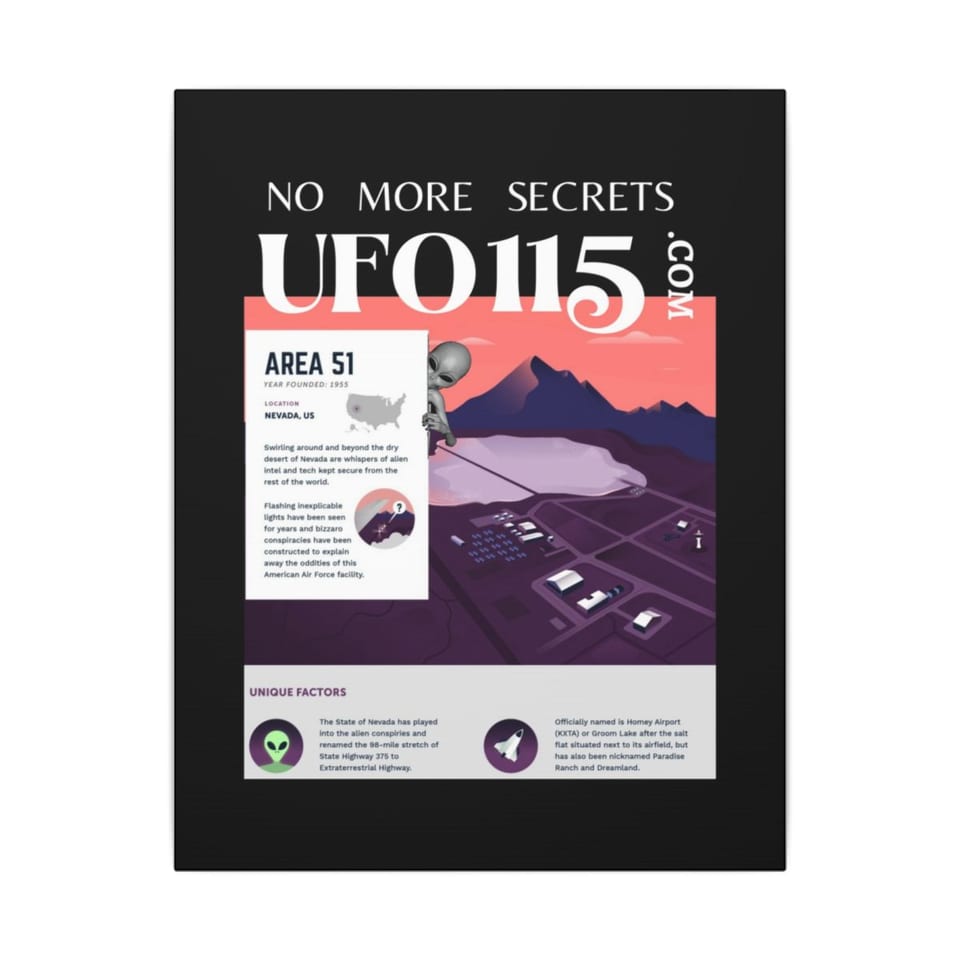 No More Secrets Area 51 Canvas, front view (Printify product mockup)