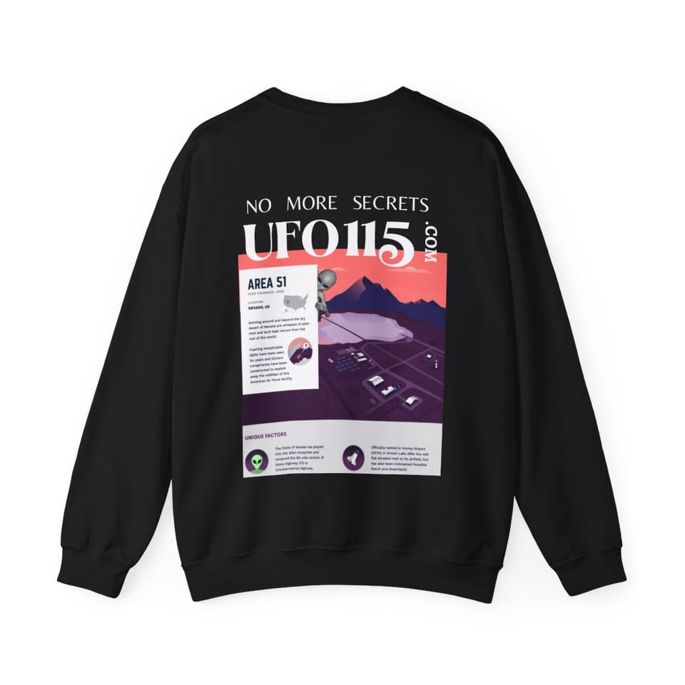 No More Secrets Area 51 Crewneck Sweatshirt, back view (Printify product mockup)