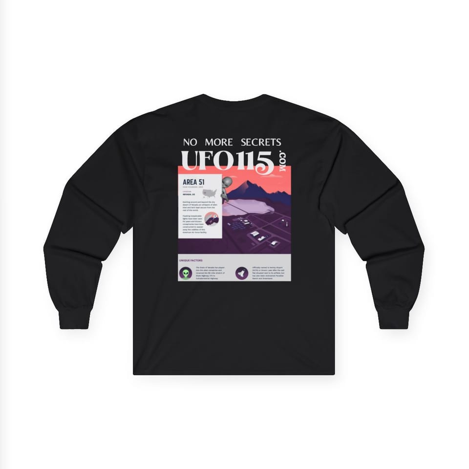 No More Secrets Area 51 Long Sleeve Tee, back view (Printify product mockup)