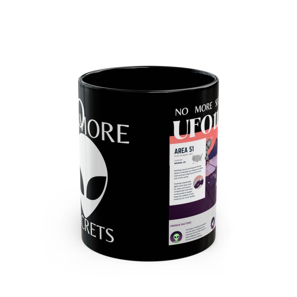 No More Secrets Area 51 Mug, front view (Printify product mockup)