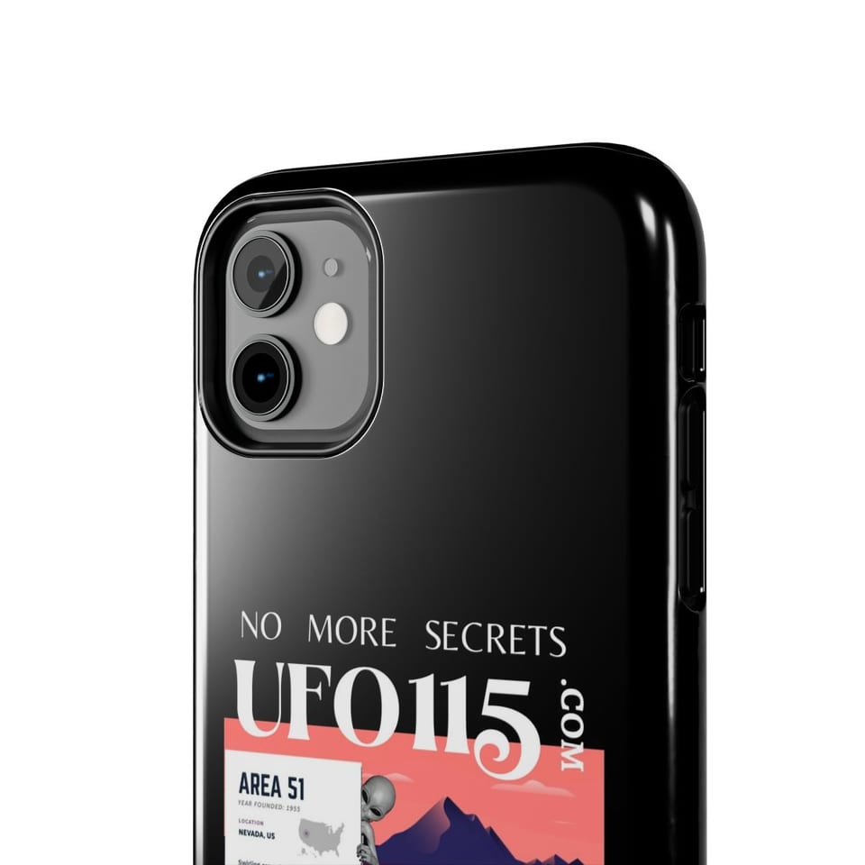 No More Secrets Area 51 Phone Case, close up view (Printify product mockup)