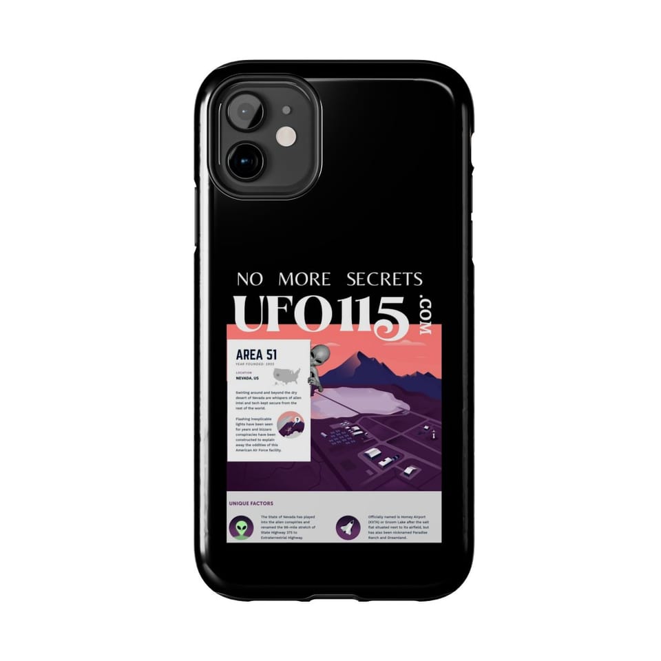 No More Secrets Area 51 Phone Case, front view (Printify product mockup)