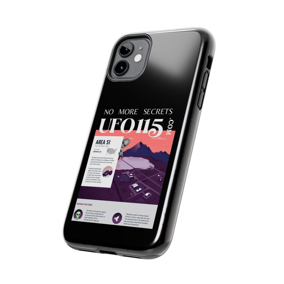 No More Secrets Area 51 Phone Case, side view (Printify product mockup)