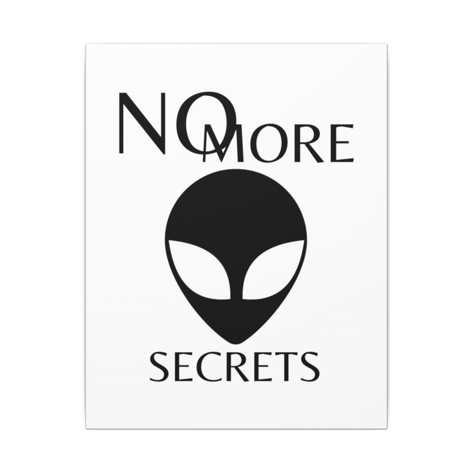 No More Secrets Black Alien Face Canvas, front view (Printify product mockup)