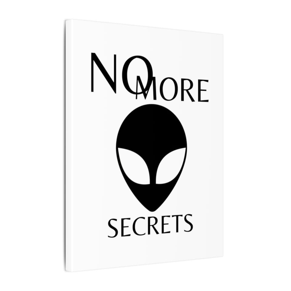 No More Secrets Black Alien Face Canvas, side view (Printify product mockup)
