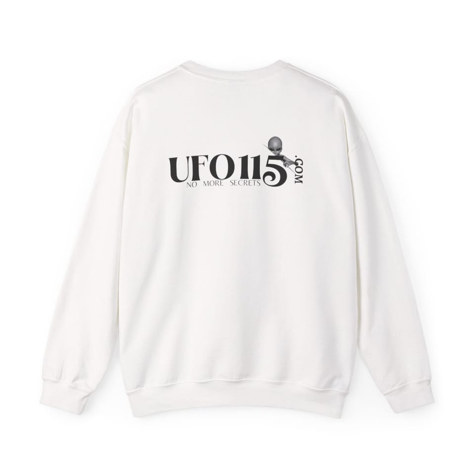 No More Secrets Black Alien Face Crewneck Sweatshirt, back view (Printify product mockup)