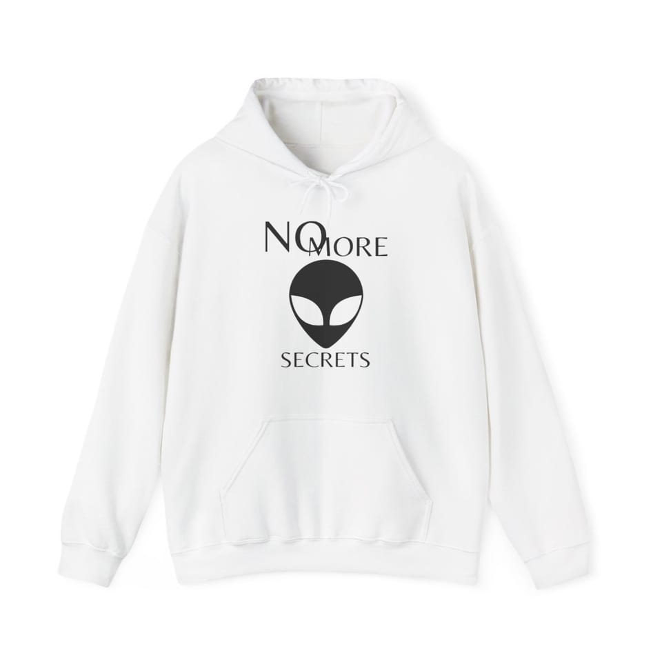No More Secrets Black Alien Face Hoodie, front view (Printify product mockup)