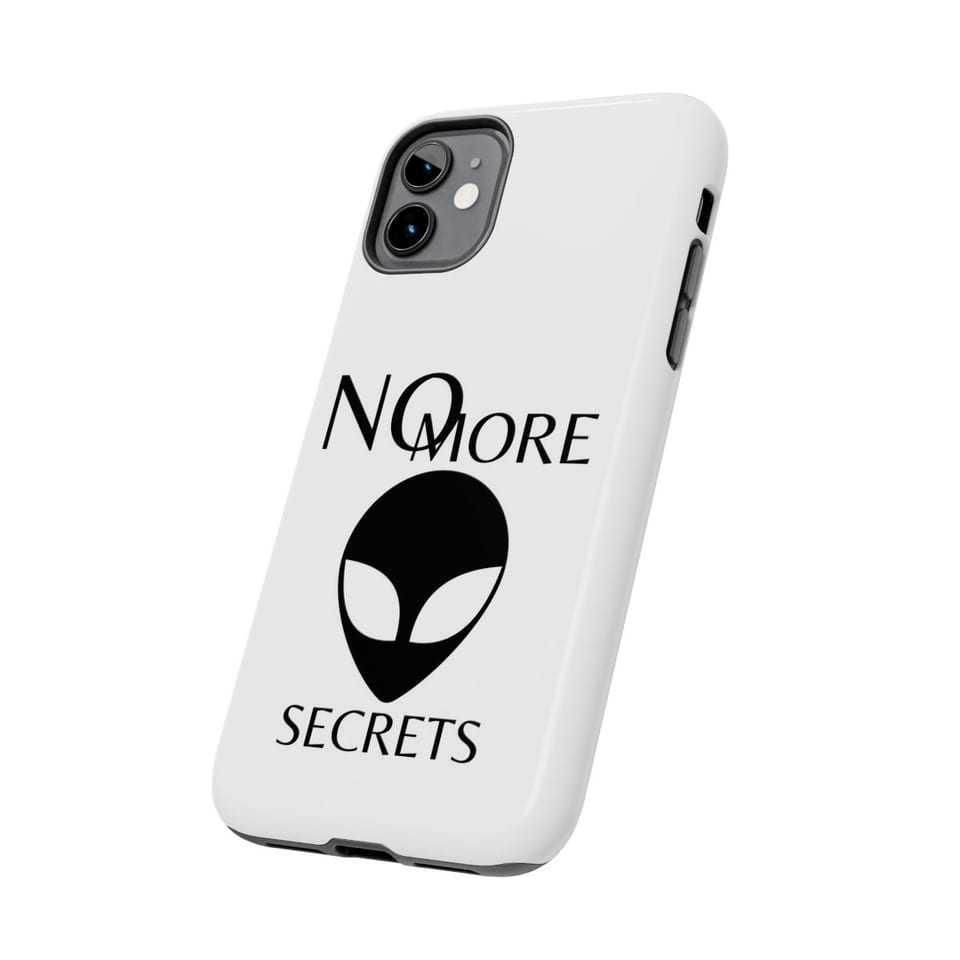 No More Secrets Black Alien Face Phone Case, side view (Printify product mockup)