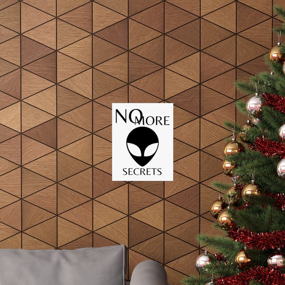 No More Secrets Black Alien Face Poster, context 1 view (Printify product mockup)