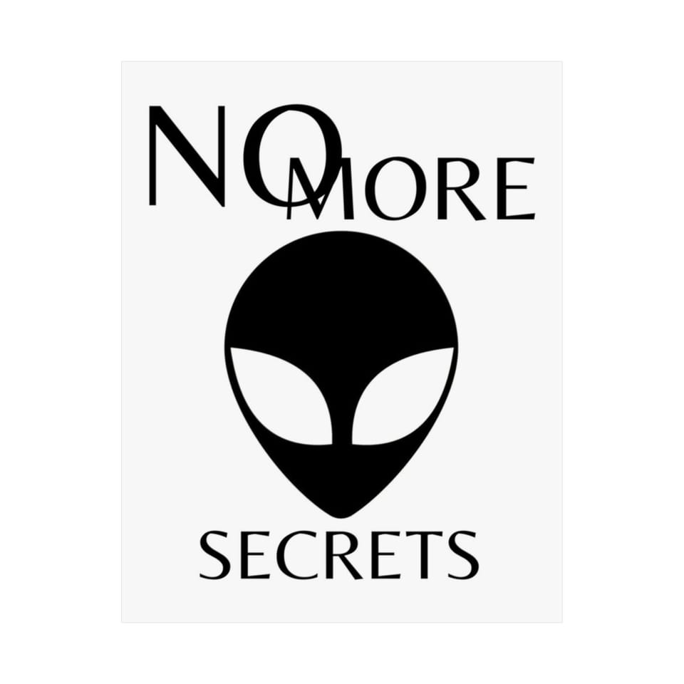 No More Secrets Black Alien Face Poster, front 2 view (Printify product mockup)