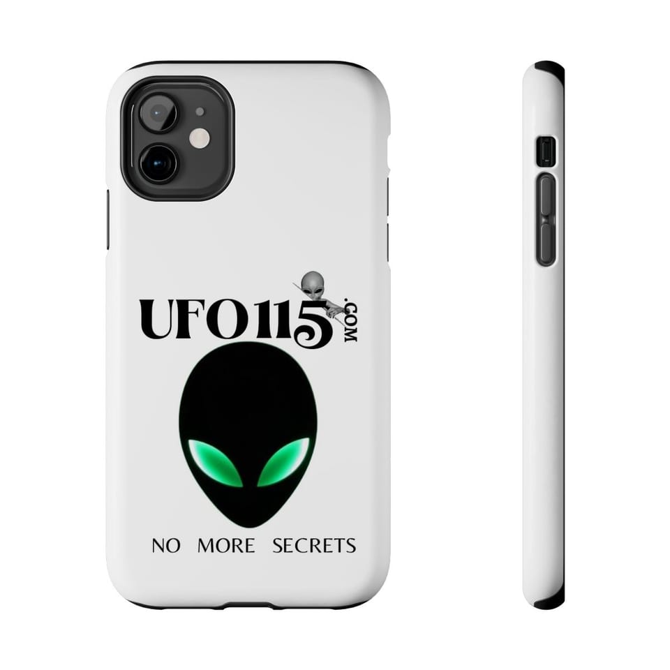 No More Secrets Green Eyes Phone Case, front and-side view (Printify product mockup)