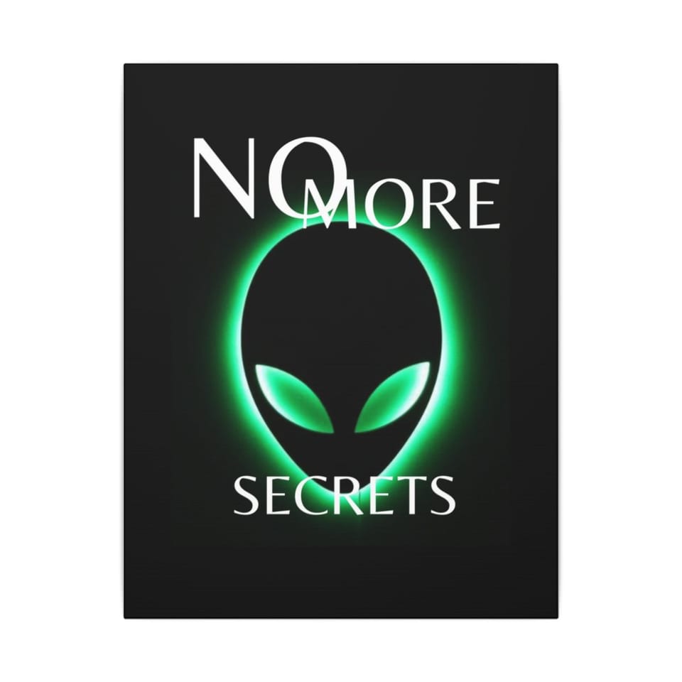 No More Secrets Green Glow Alien Face Canvas, front view (Printify product mockup)