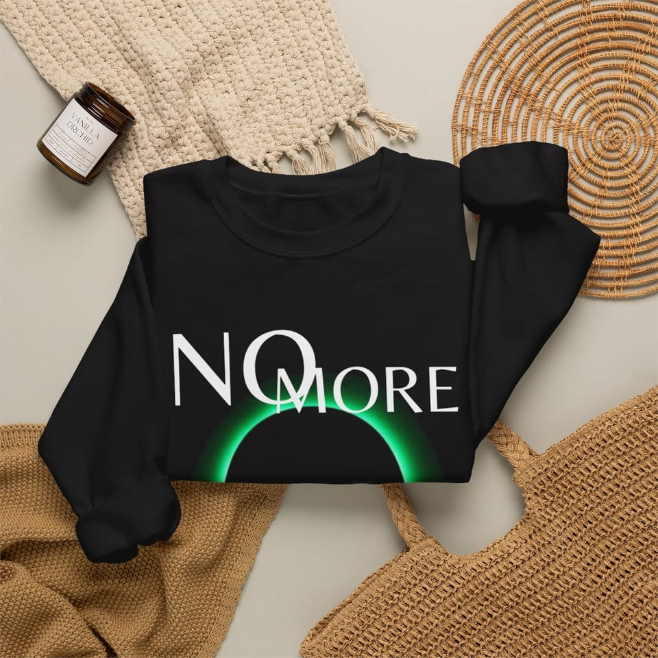 No More Secrets Green Glow Alien Face Crewneck Sweatshirt, folded 2 view (Printify product mockup)