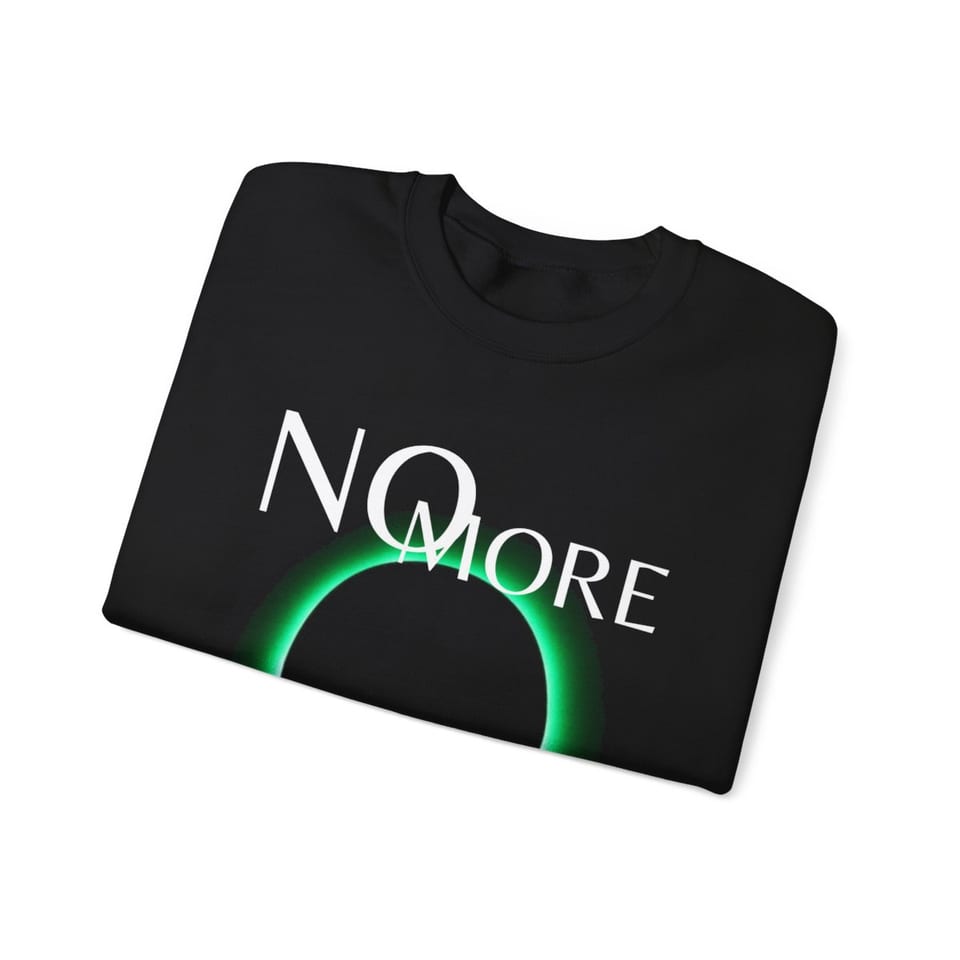 No More Secrets Green Glow Alien Face Crewneck Sweatshirt, folded view (Printify product mockup)