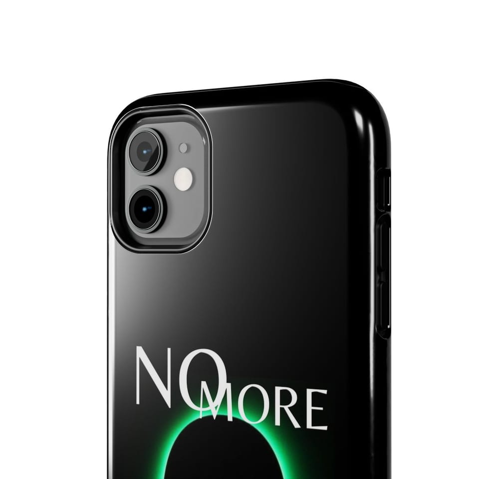 No More Secrets Green Glow Alien Face Phone Case, close up view (Printify product mockup)
