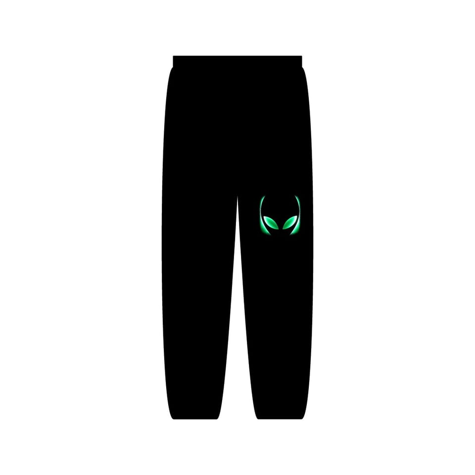 No More Secrets Green Glow Alien Face Sweatpants, back view (Printify product mockup)