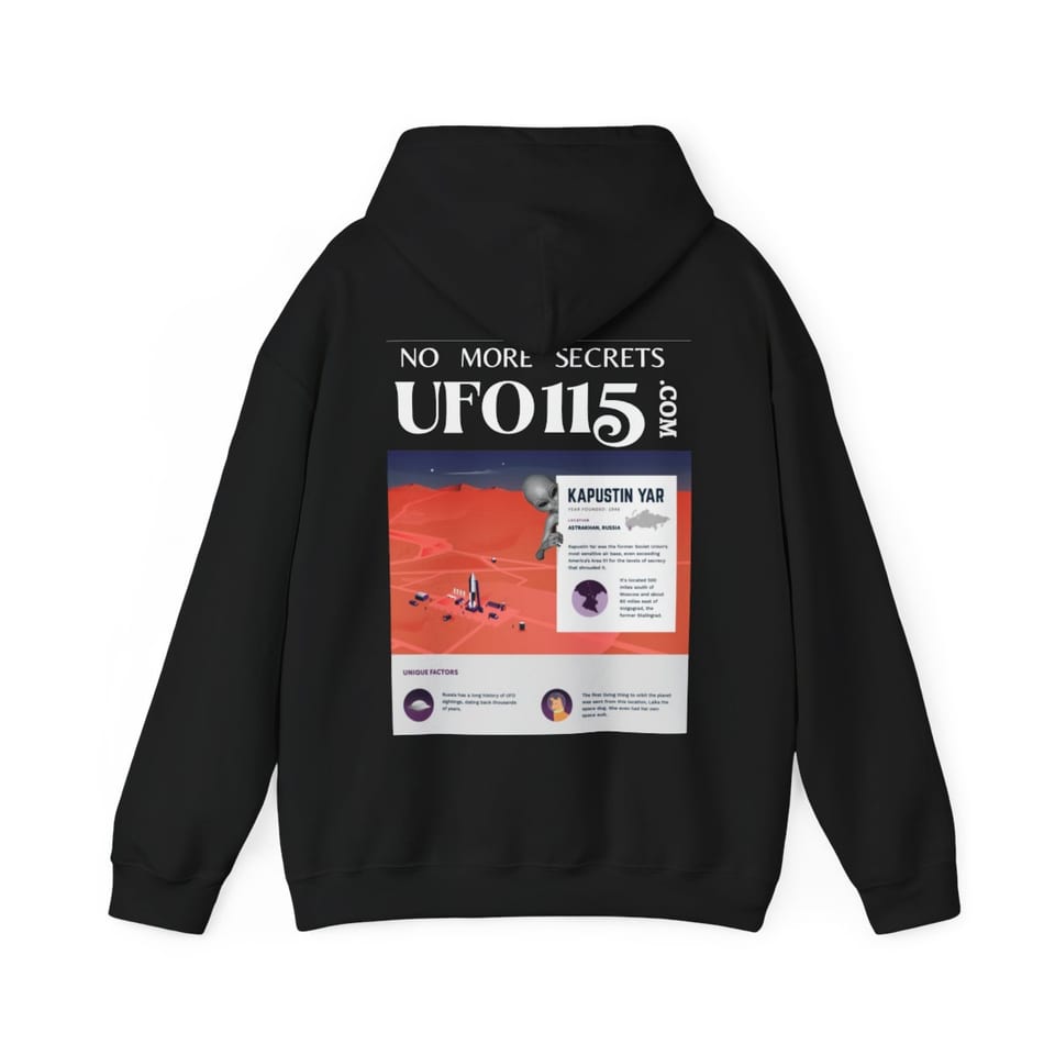 No More Secrets Kapustin Yar Hoodie, back view (Printify product mockup)