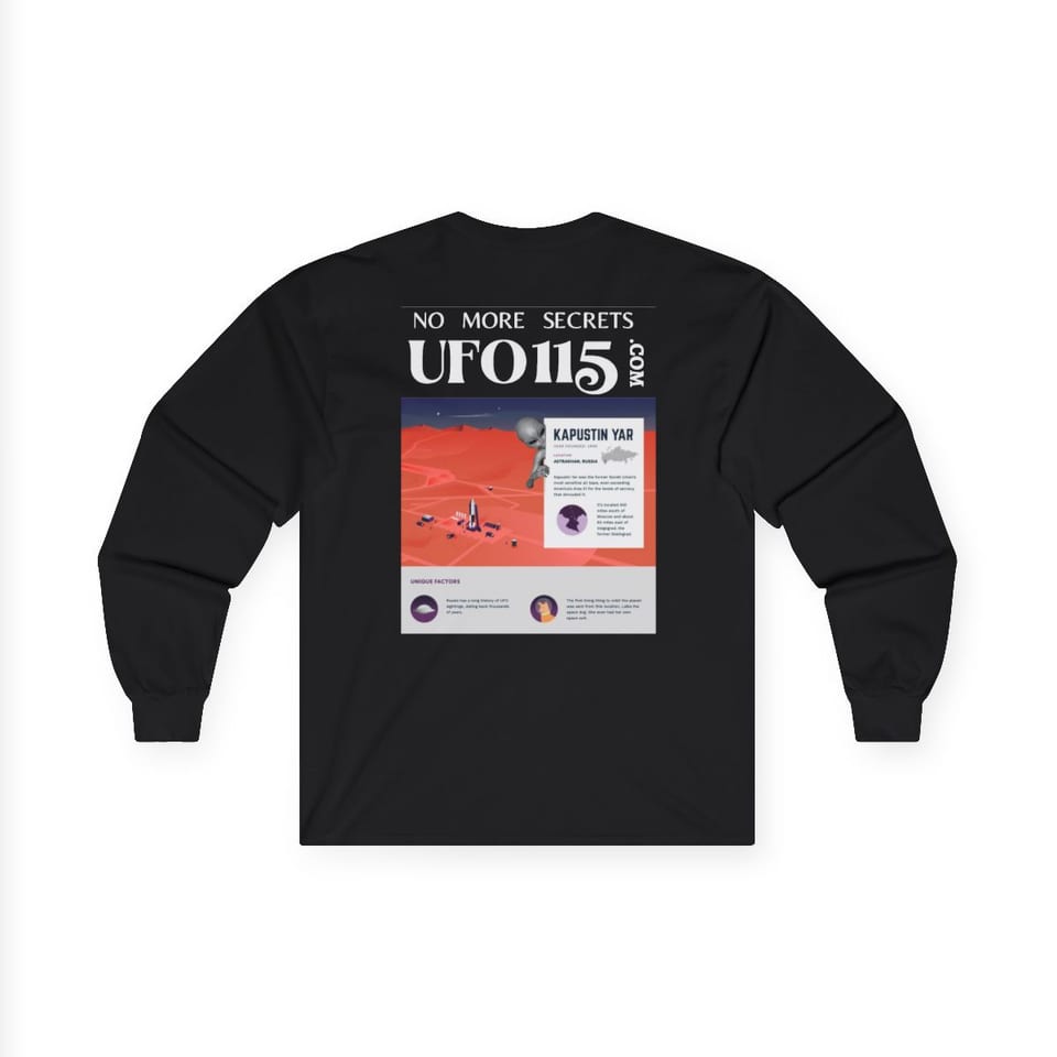 No More Secrets Kapustin Yar Long Sleeve Tee, back view (Printify product mockup)