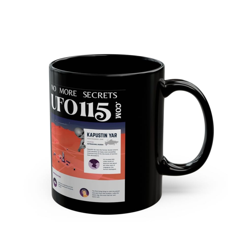 No More Secrets Kapustin Yar Mug, right view (Printify product mockup)