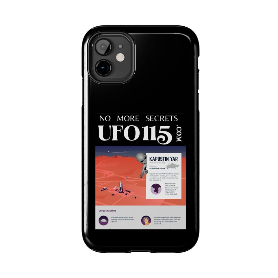No More Secrets Kapustin Yar Phone Case, front view (Printify product mockup)