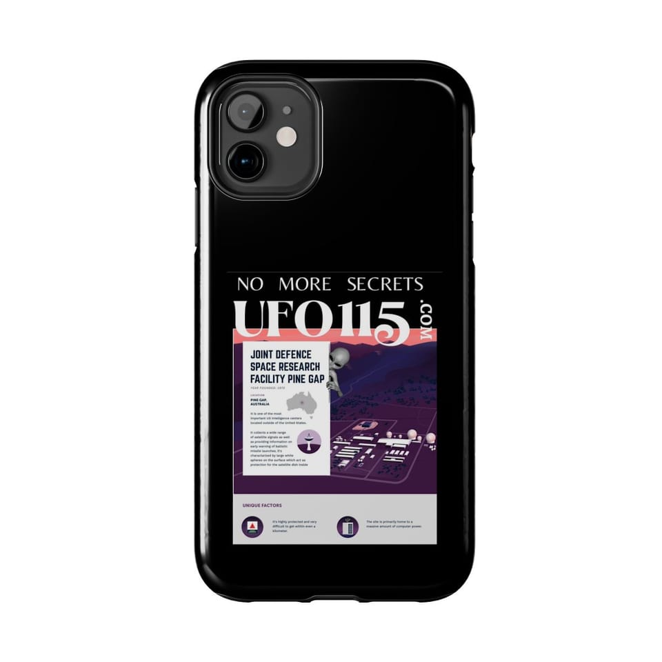 No More Secrets Pine Gap Phone Case, front view (Printify product mockup)