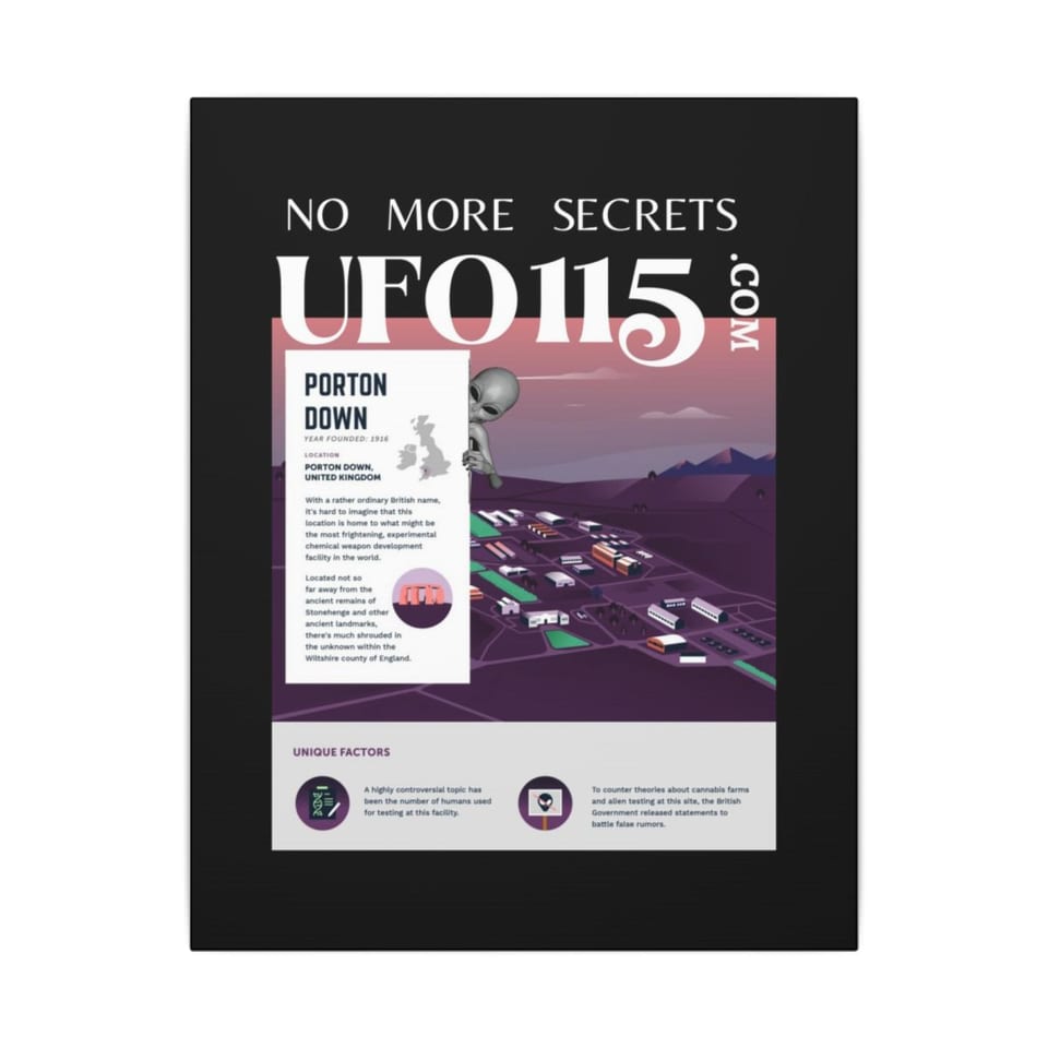 No More Secrets Porton Down Canvas, front view (Printify product mockup)