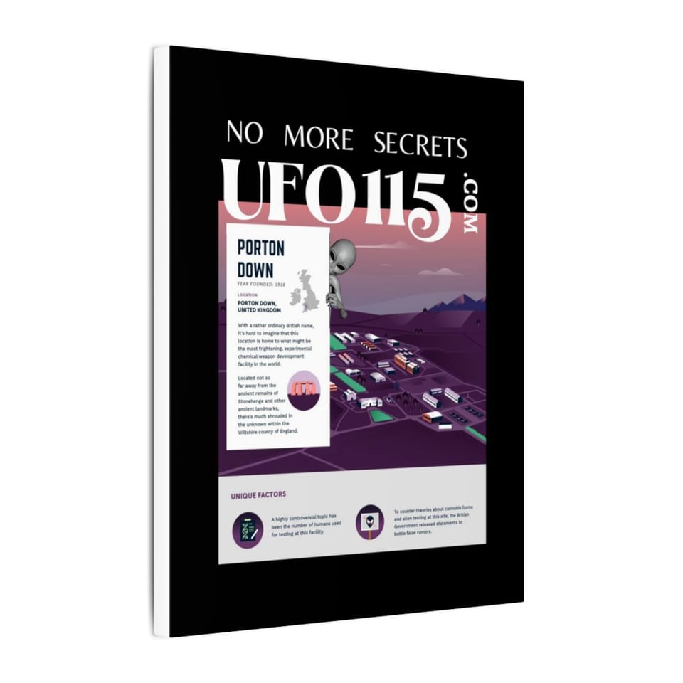 No More Secrets Porton Down Canvas, side view (Printify product mockup)