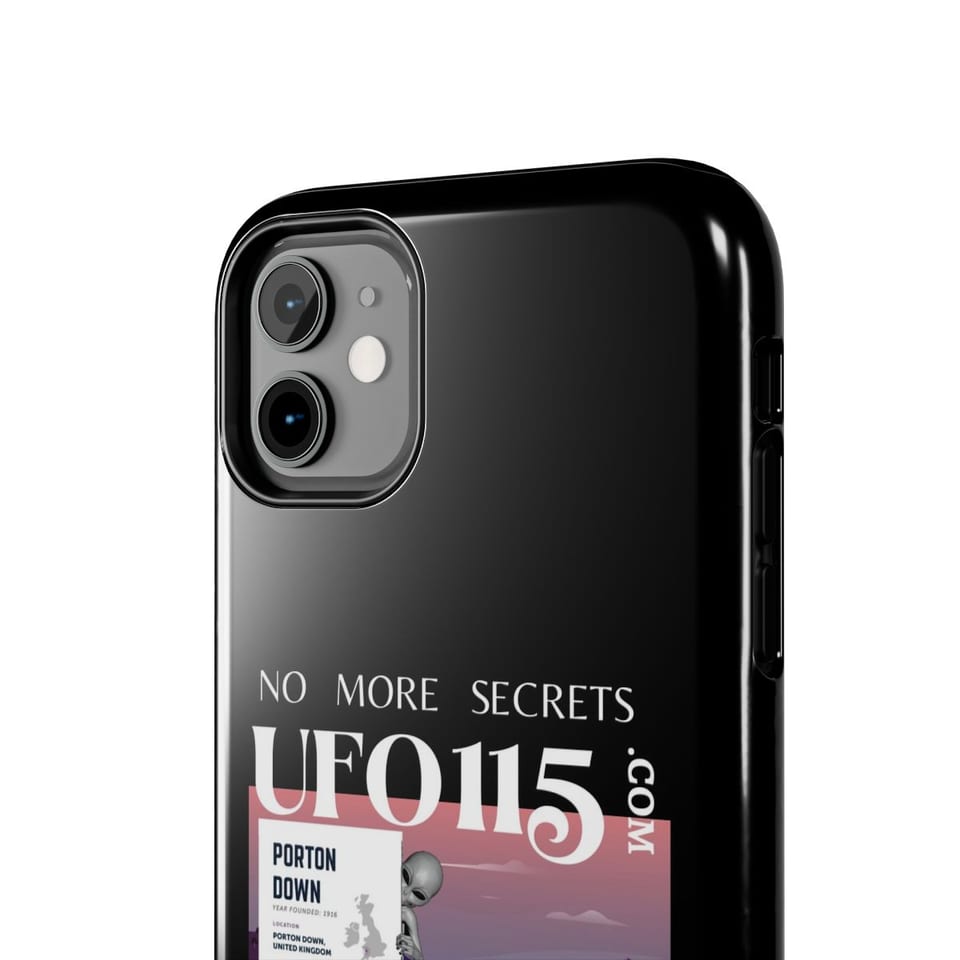 No More Secrets Porton Down Phone Case, close up view (Printify product mockup)