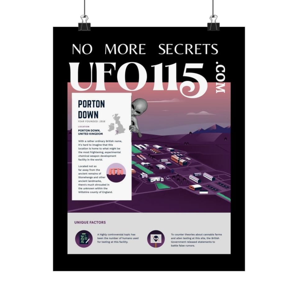 No More Secrets Porton Down Poster, front view (Printify product mockup)