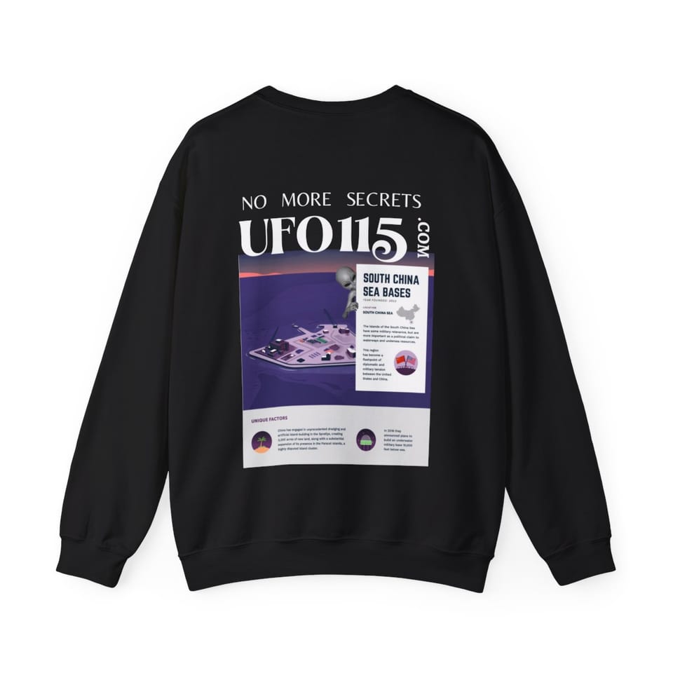 No More Secrets South China Sea Crewneck Sweatshirt, back view (Printify product mockup)